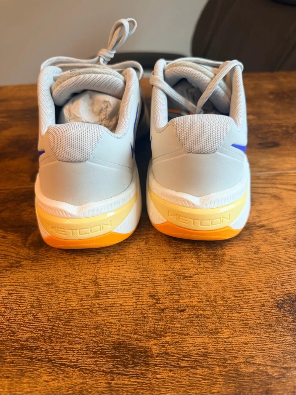 Nike Gray and Orange Camouflage Metcons Knit Trainers with Blue Swoosh NoLid Box